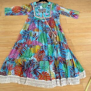 Women Size Free Embroidery Maxi Traditional Summer Party Dress Anthropologie S/L